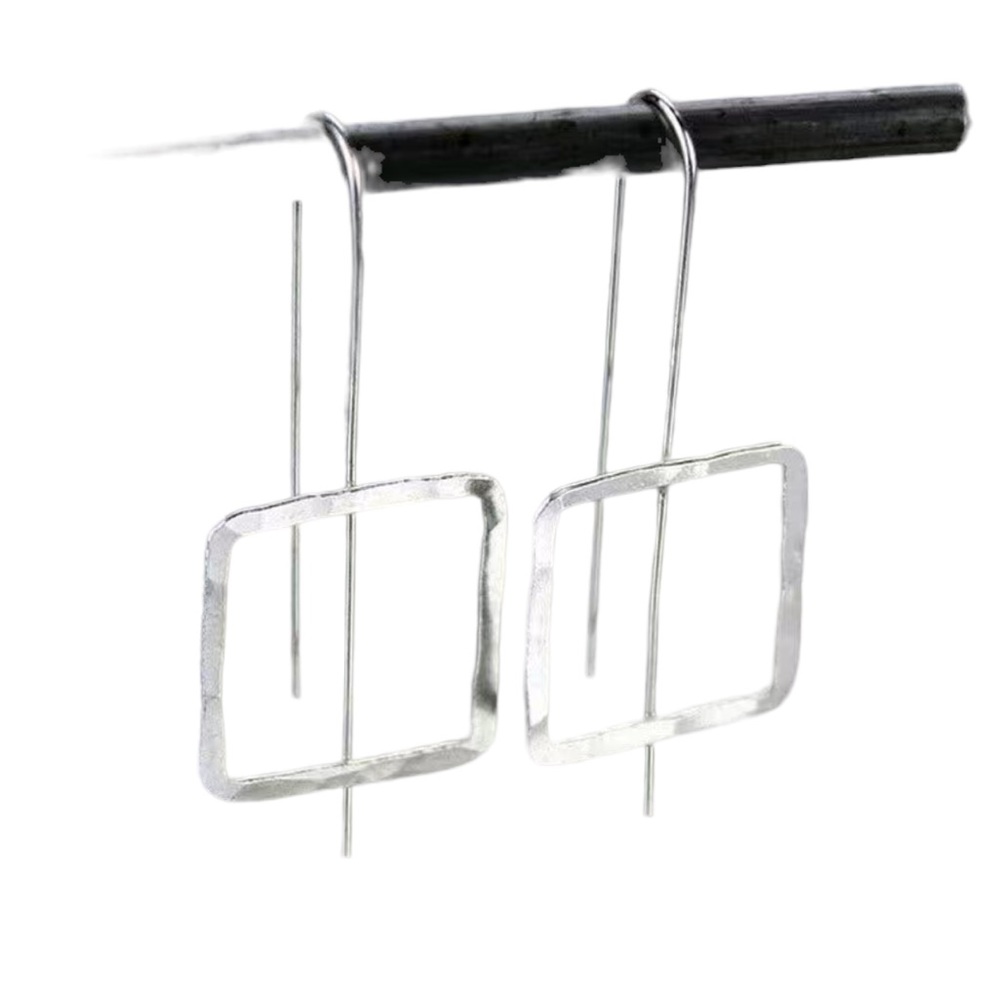 Silver Slip Through Geometric Style Drop Earrings
